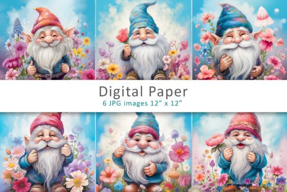 Download Gnome with Flowers Digital Papers - Gnome with flowers Collection