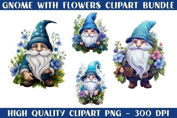 Download Gnome with Flowers Clipart Bundle - Gnome with flowers Collection