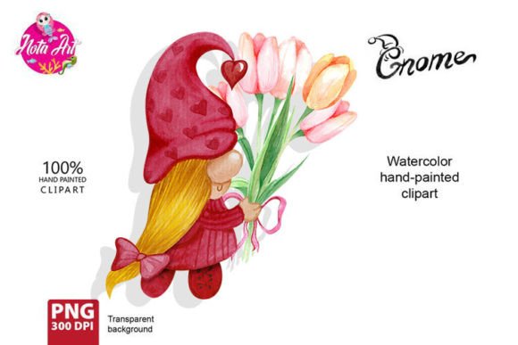 Download Watercolor Gnome with Flowers, Spring - Gnome with flowers Collection